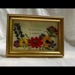 Vintage Pressed Wildflowers Art in Gold Frame